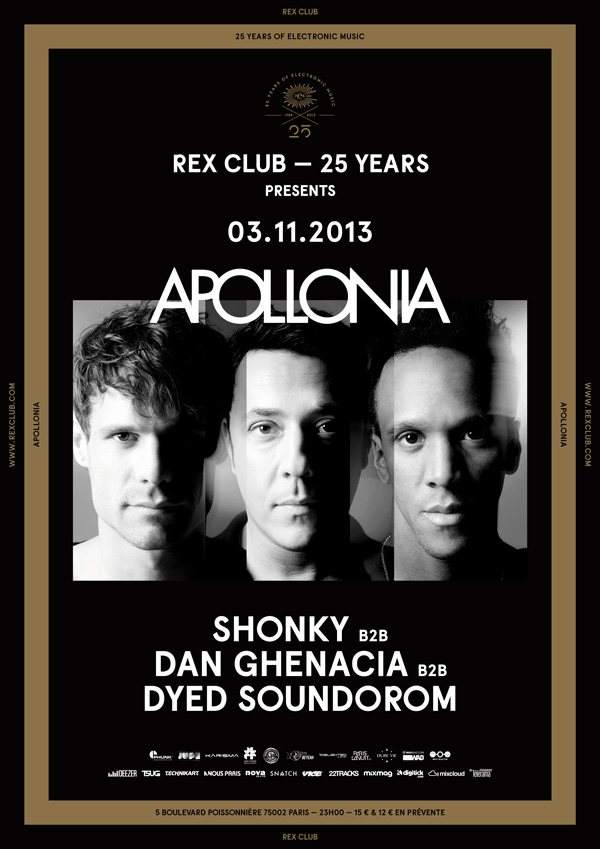 Rex Club '25 Years': Apollonia aka Dyed Soundorom, Shonky, Dan Ghenacia - Página frontal