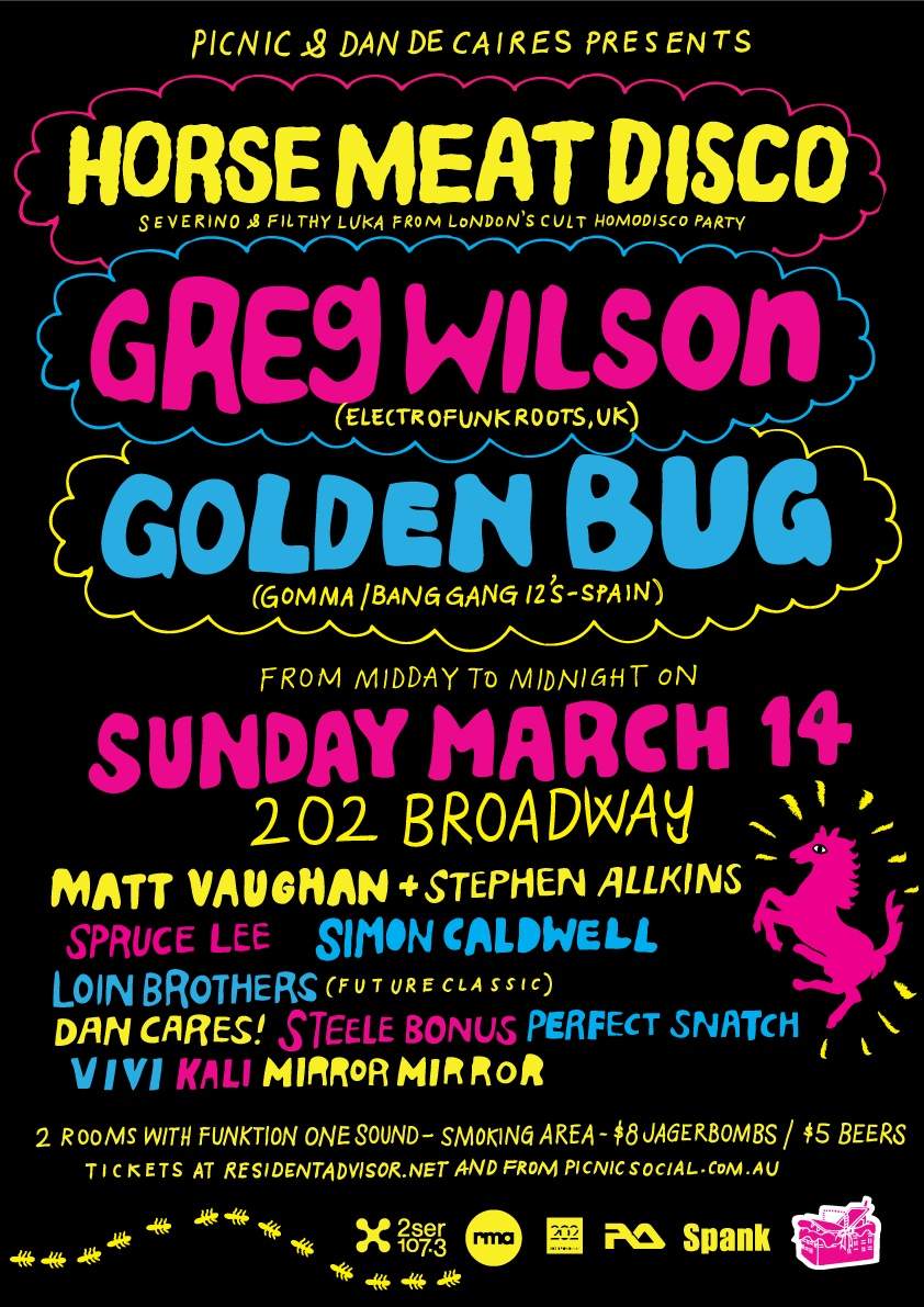 Picnic and Dan Cares presents Horse Meat Disco, Greg Wilson & Golden Bug - Live - フライヤー表