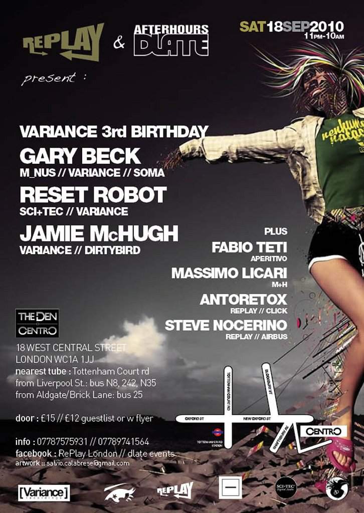 Replay Saturdays & D-Late Afthrs pres: Variance 3rd B-Day with Gary Beck - フライヤー裏