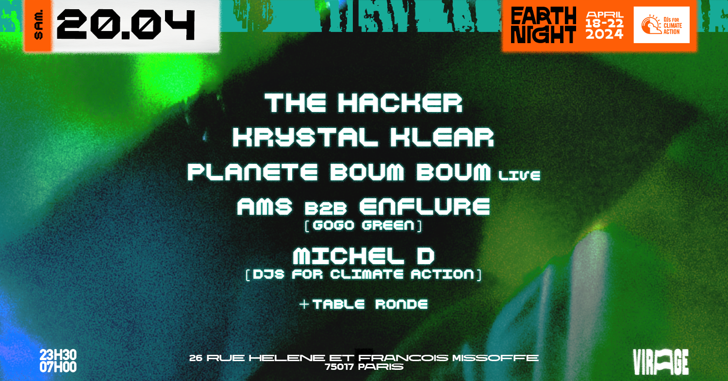 EARTH NIGHT W/ The Hacker, Krystal Klear, AMS b2b Enflure - フライヤー表