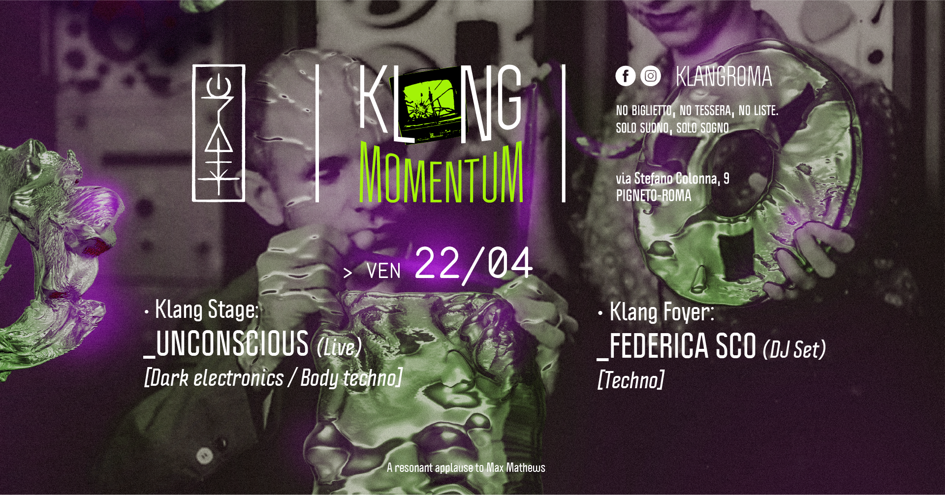 Klang Momentum presenta: Unconscious (Live) + Federica Sco (DJ Set) - フライヤー表