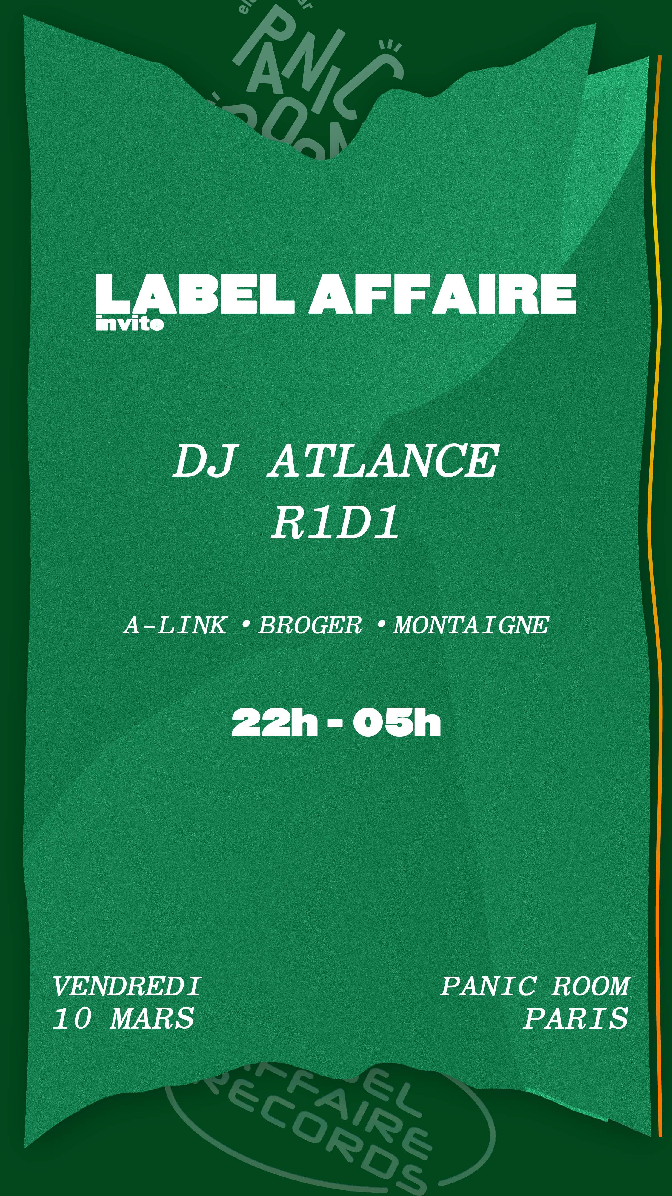 Label Affaire invite: DJ Atlance & R1D1 - Página frontal