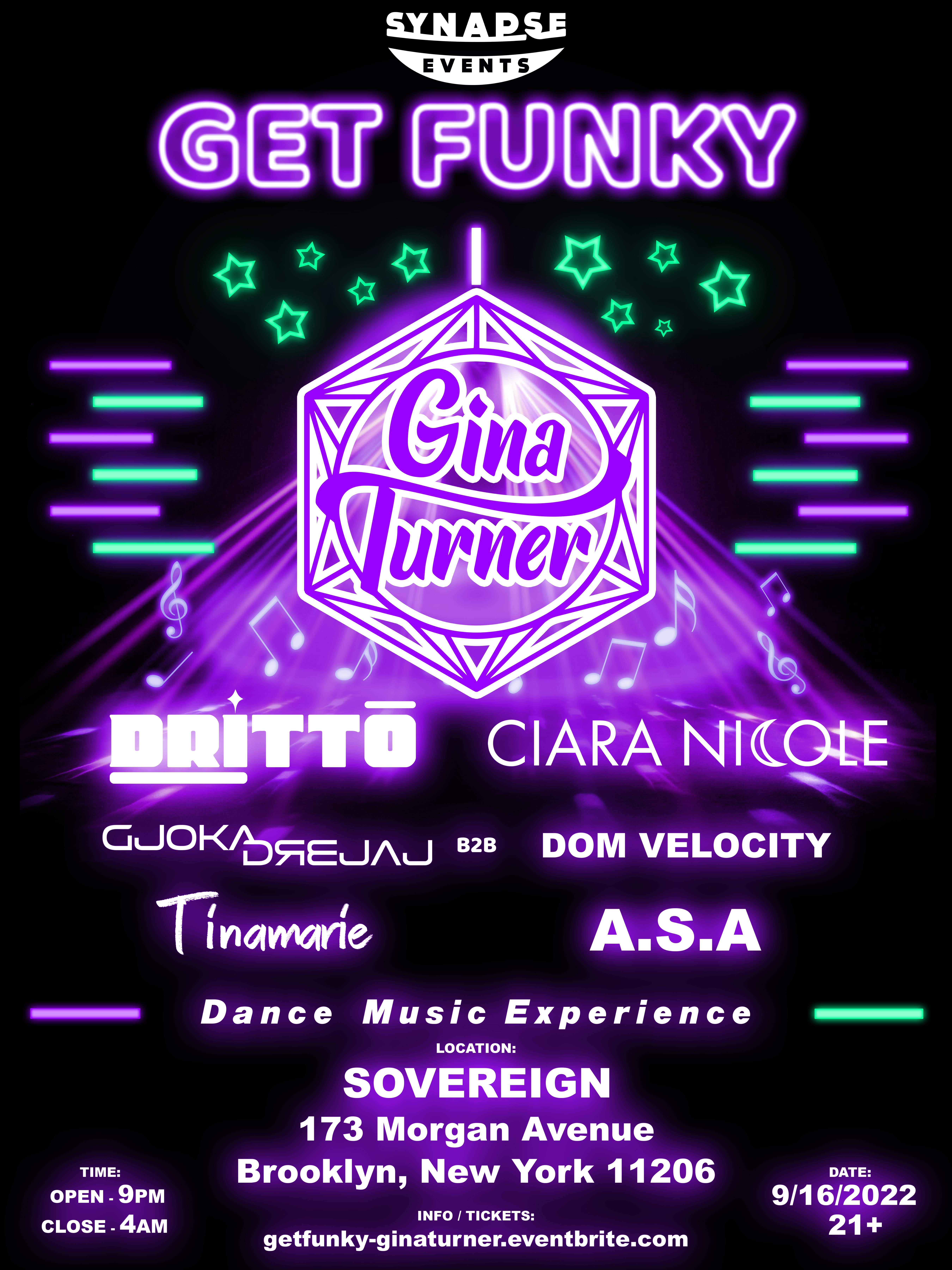 GET FUNKY with Gina Turner, DRITTO, Ciara Nicole  - フライヤー表