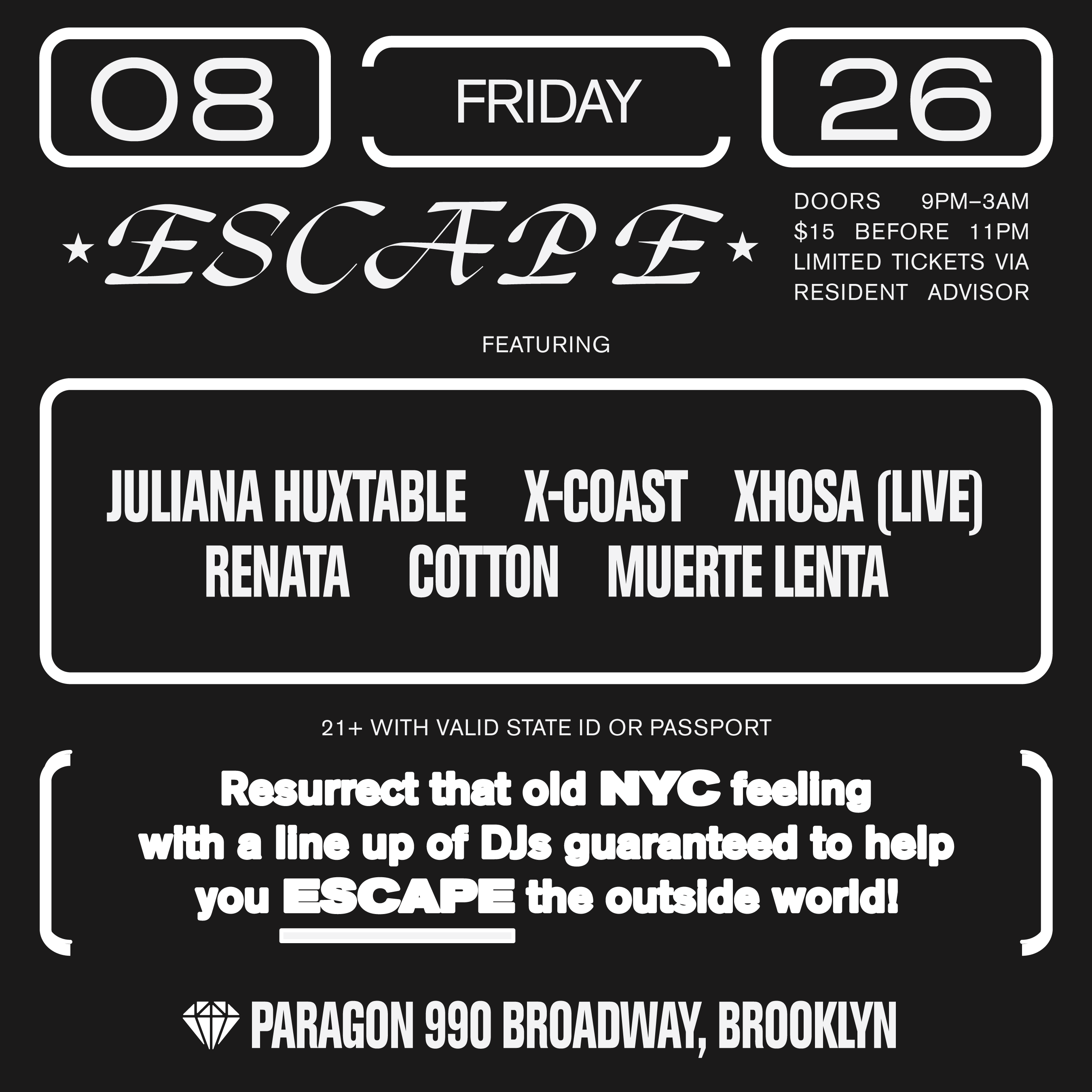 ESCAPE with Juliana Huxtable X-Coast XHOSA (Live) at Paragon, New York City