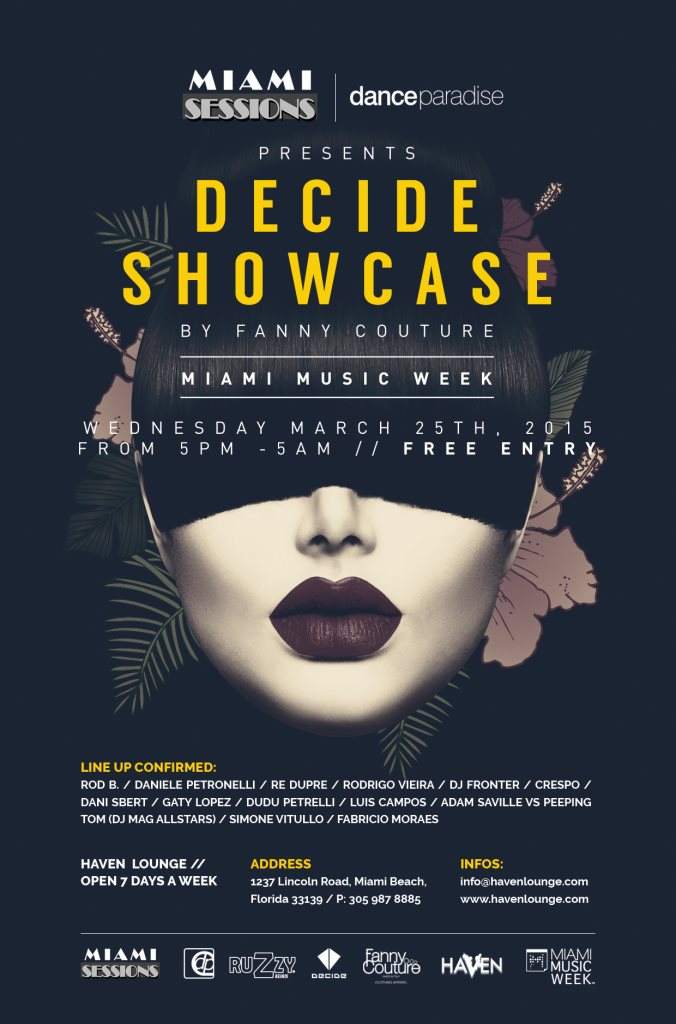 Miami Sessions & Dance Paradise Radio presents Decide Music Concept Showcase - Miami Music Week - Página frontal