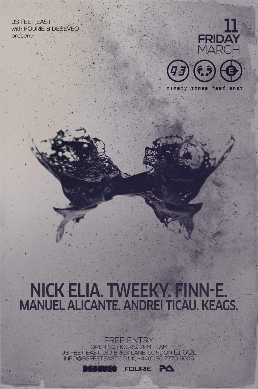 93feeteast, Fourie & Deseveo present: Nick Elia, Tweeky & Finn-E - Página frontal