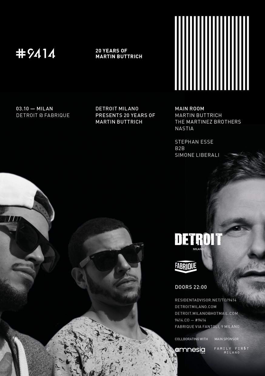 Detroit Milano Opening Party: #9414 20 Years of Martin Buttrich Tour with The Martinez Brothers - Página frontal