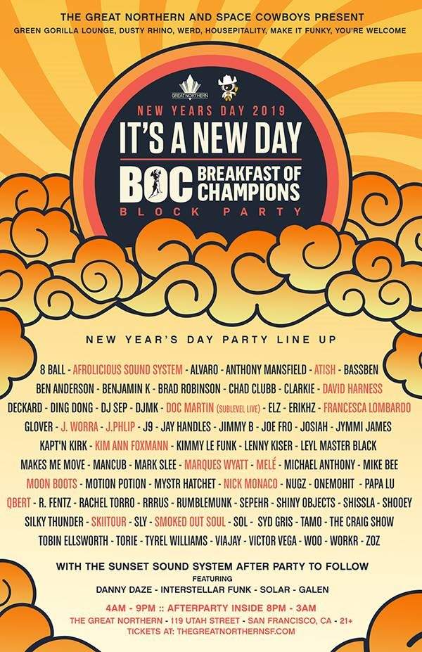 It's A New Day Breakfast Of Champions Block Party - NYD 2019 - Página frontal