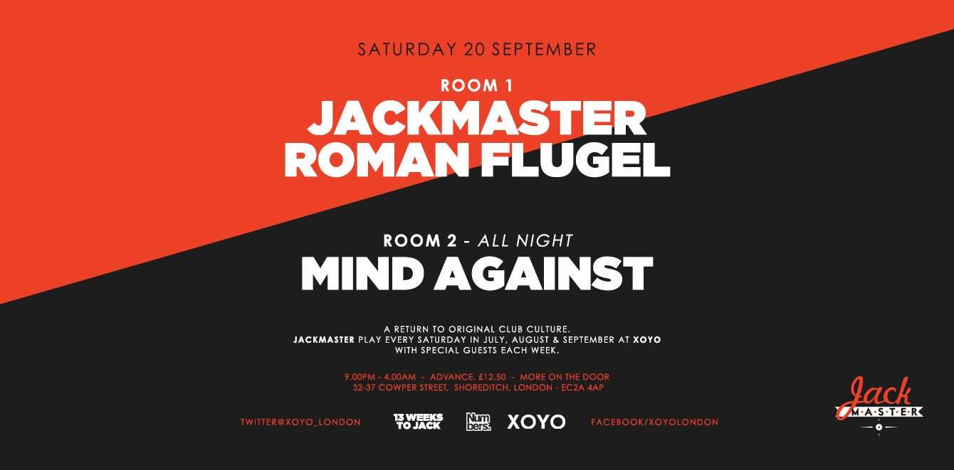Jackmaster + Roman Flugel + Room 2: Mind Against - Página frontal