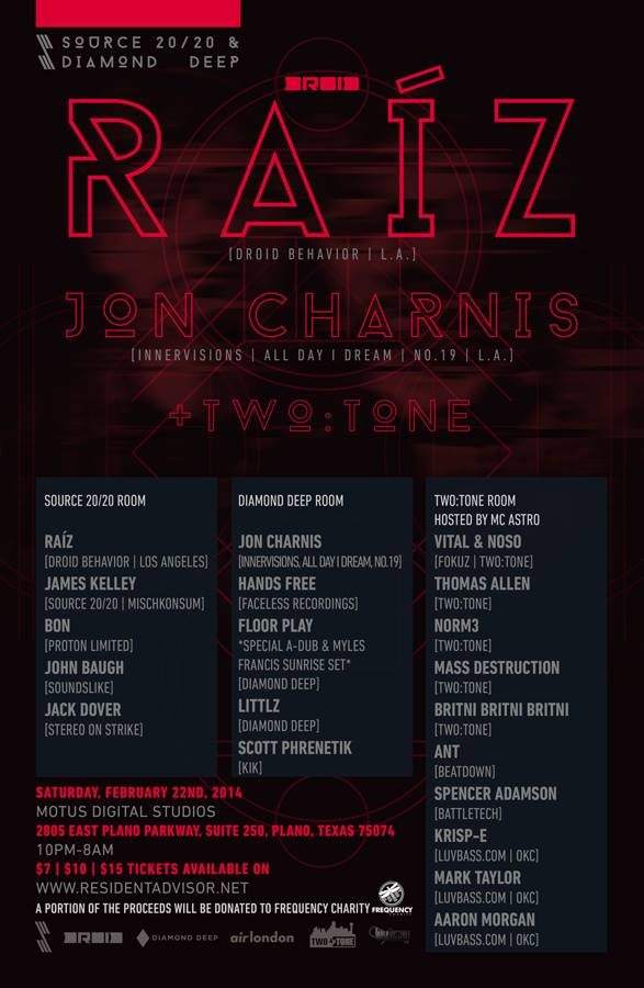 Source 20/20 and Diamond Deep present: Raíz + Jon Charnis + Two:Tone - Página frontal