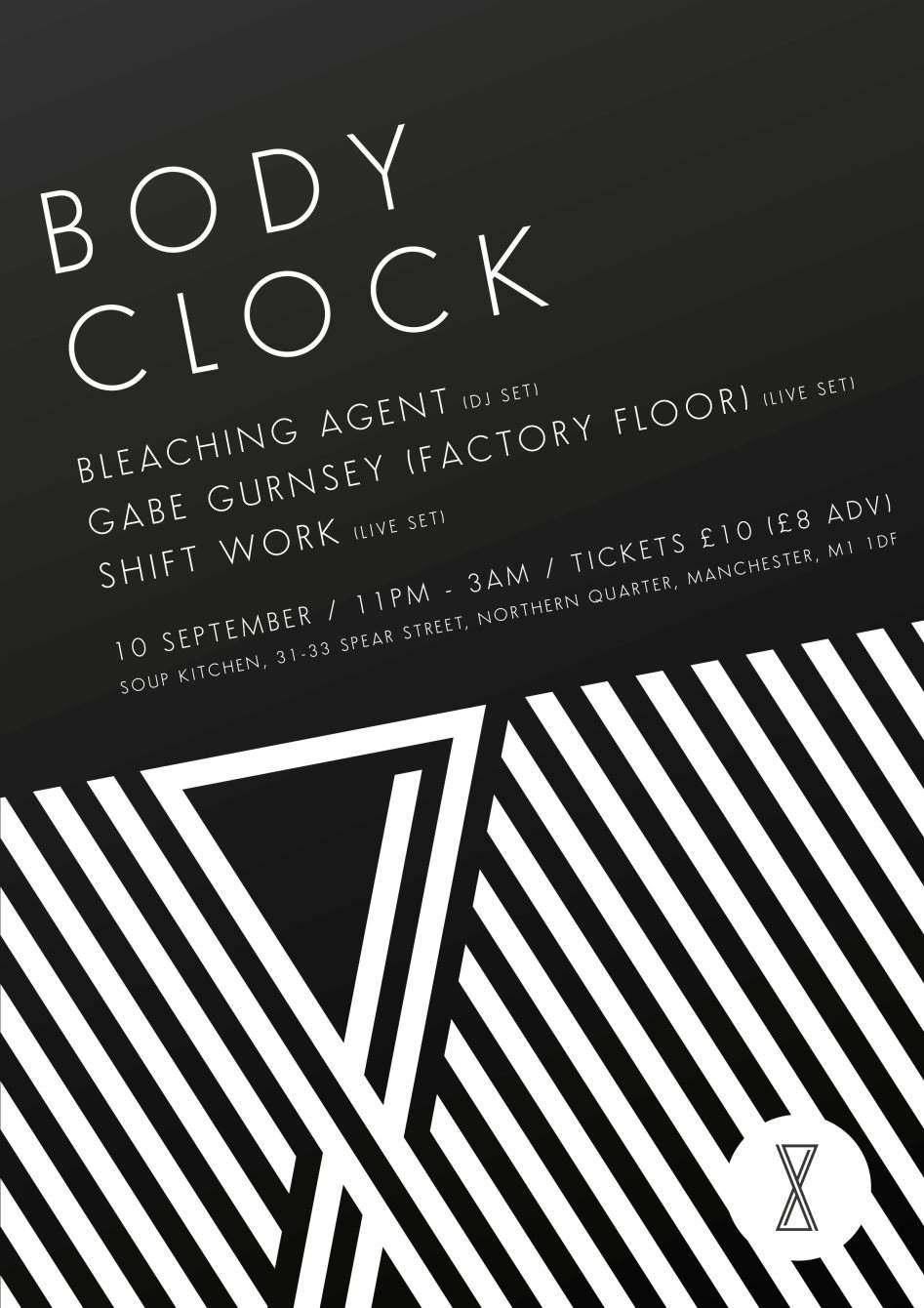 Body Clock - Bleaching Agent, Gabe Gurnsey, Shift Work - フライヤー表