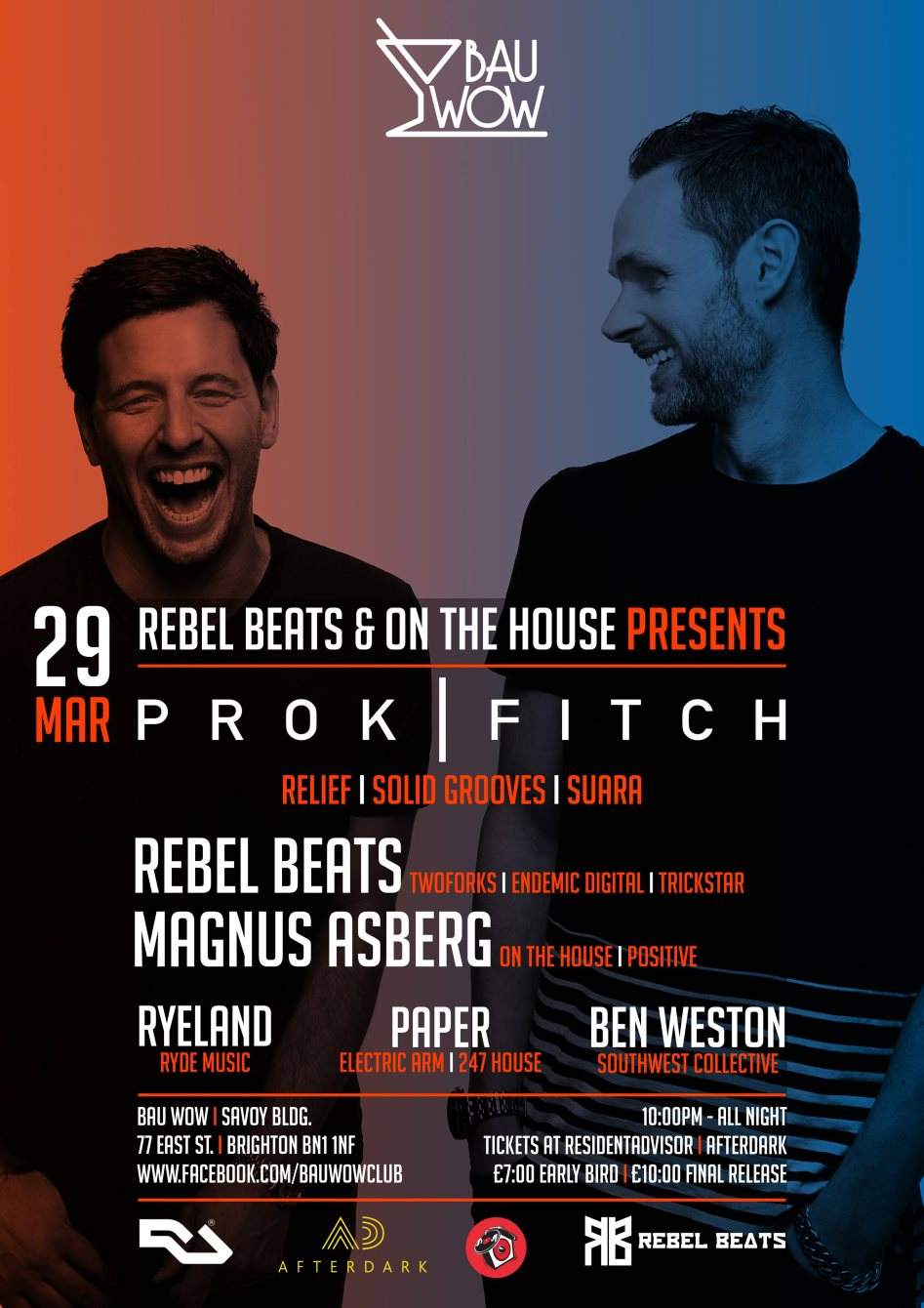 Rebel Beats & On the House presents: Prok & Fitch - フライヤー表