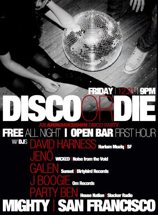 Disco or Die - Free All Night Open Bar - フライヤー表