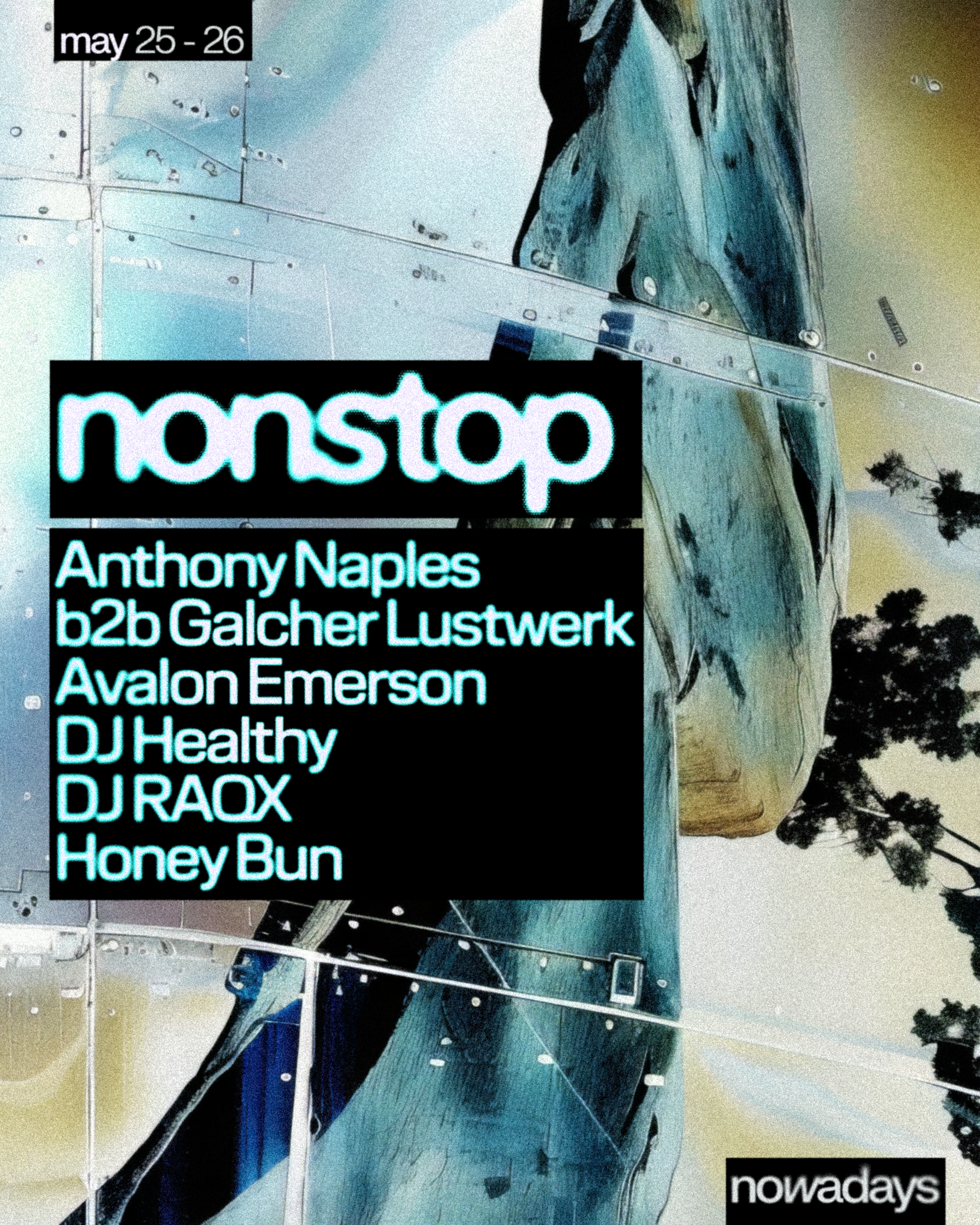Nonstop: Anthony Naples b2b Galcher Lustwerk, Avalon Emerson, DJ Healthy, DJ RAQX, Honey Bun - フライヤー表