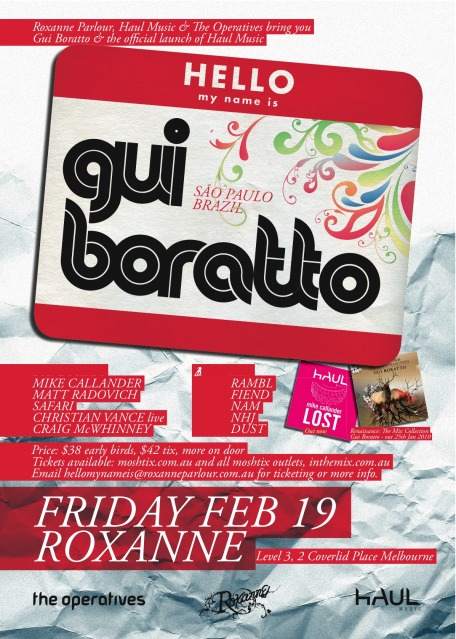 Hello my name is Gui Boratto - Haul records official Launch Party - フライヤー表