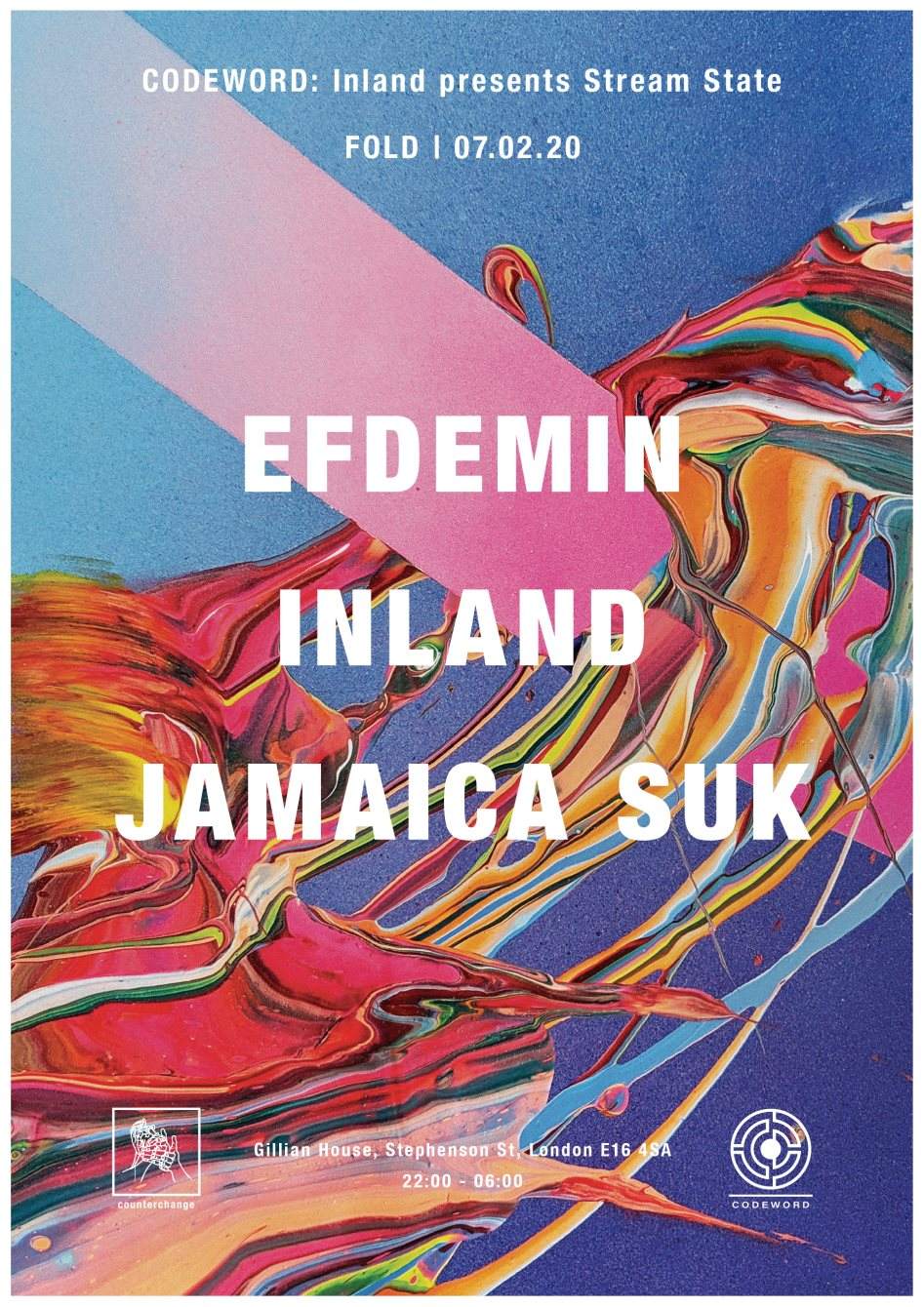 Codeword: Efdemin, Inland, Jamaica Suk [Inland presents Stream State] - フライヤー裏