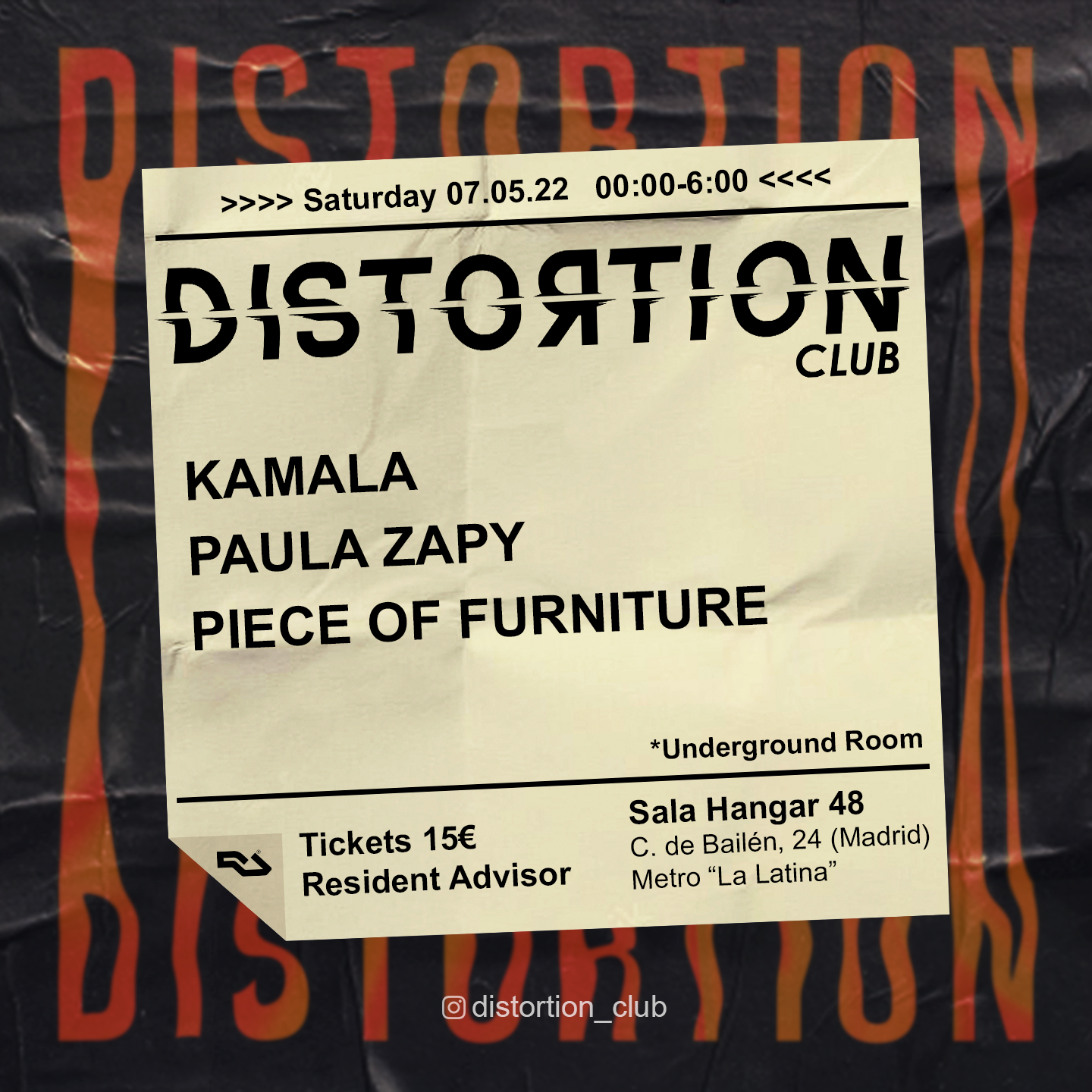 Distortion Club: Piece of Furniture + Paula Zapy + KAMALA bei Hangar48 ...