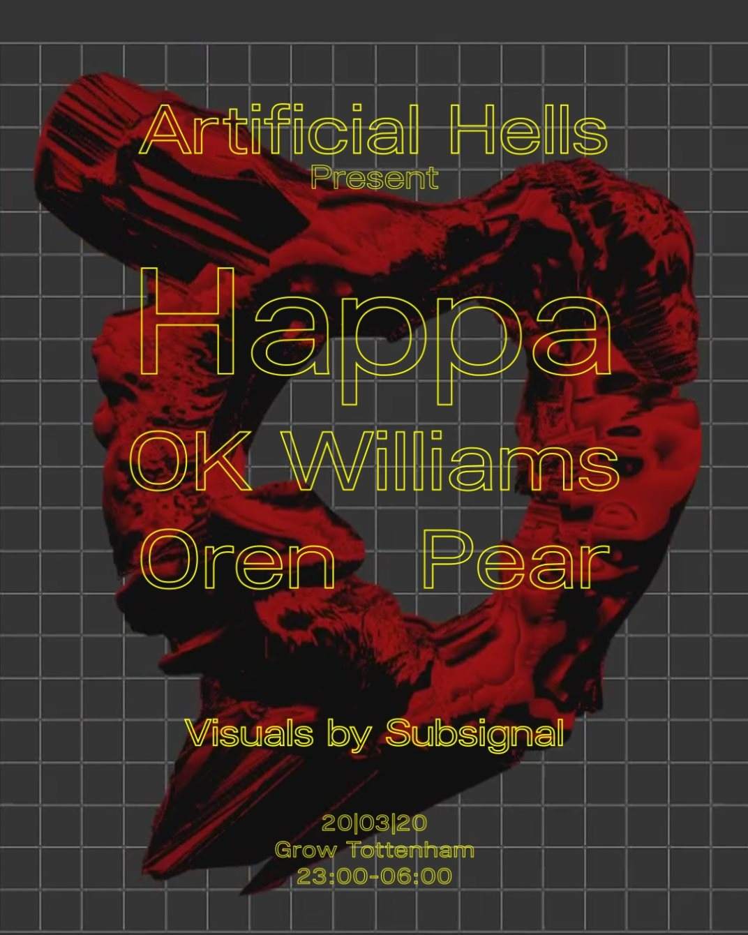 [POSTPONED] Artificial Hells presents: Happa, OK Williams, Oren & Pear. - Página frontal