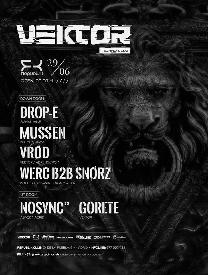 Vektor Techno Club with Drop-E, Mussen, VRØD, WERC b2b Snørz, Nosync' & Gorete - Página frontal