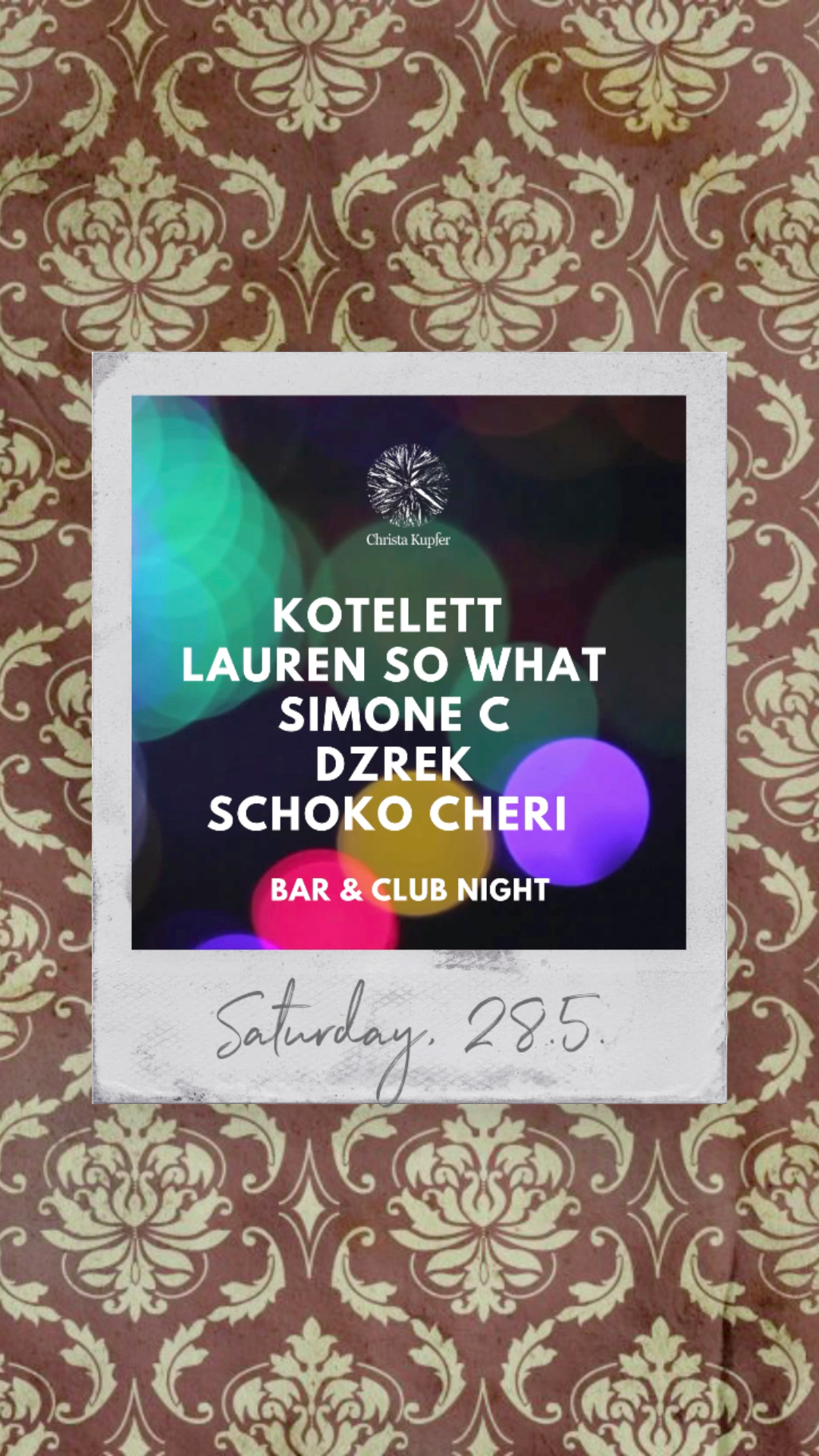 Bar & Club Night with Kotelett, Lauren So What, Simone C, Dzrek, Schoko Cheri - フライヤー表
