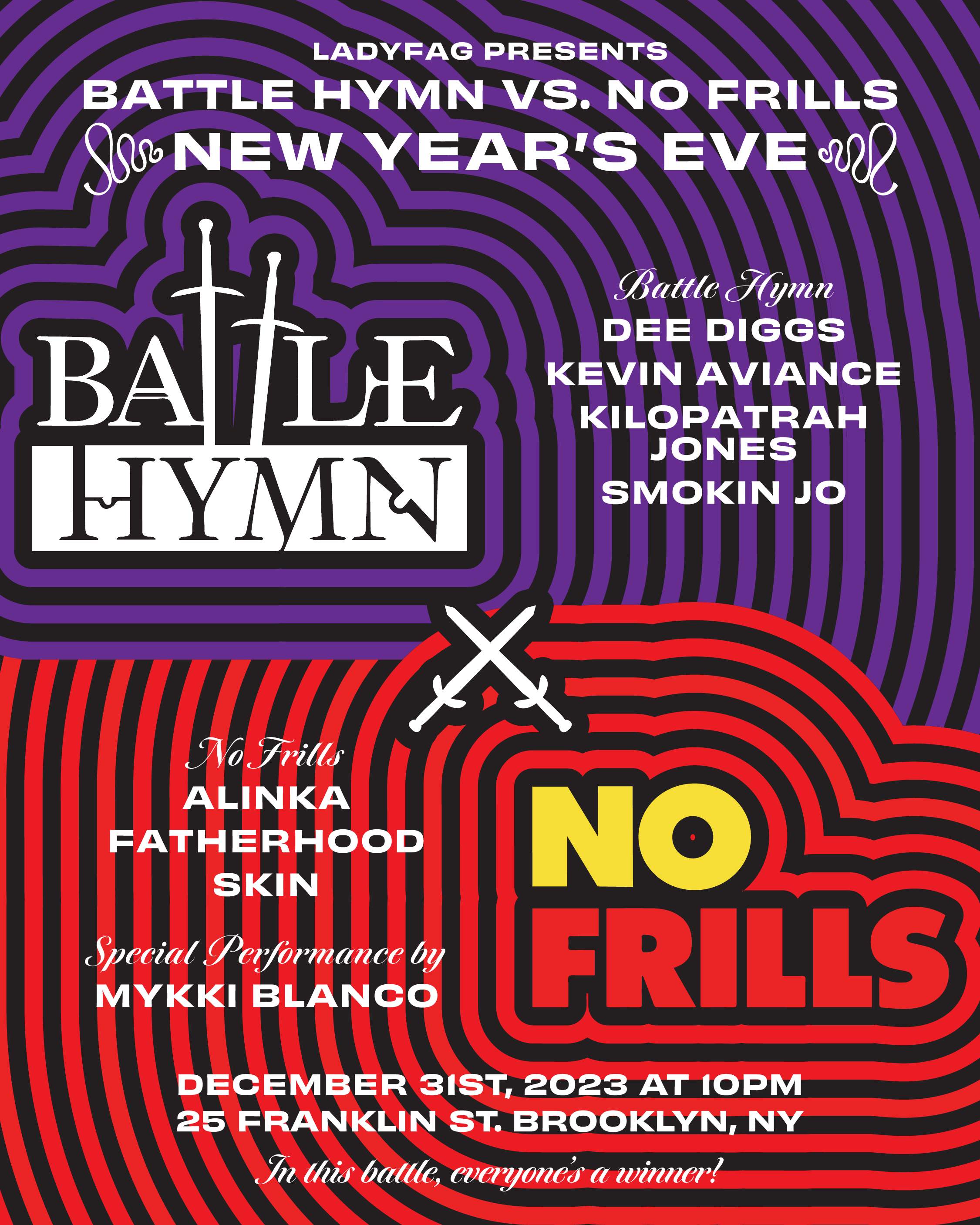 Battle Hymn vs. No Frills: New Year's Eve 2023 - フライヤー表