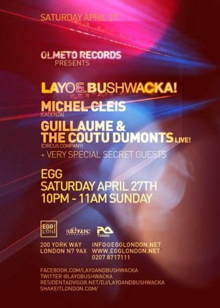 Layo & Bushwacka!, Michel Cleis, Guillaume & The Coutu Dumonts - Live, Secret Guests - Página frontal