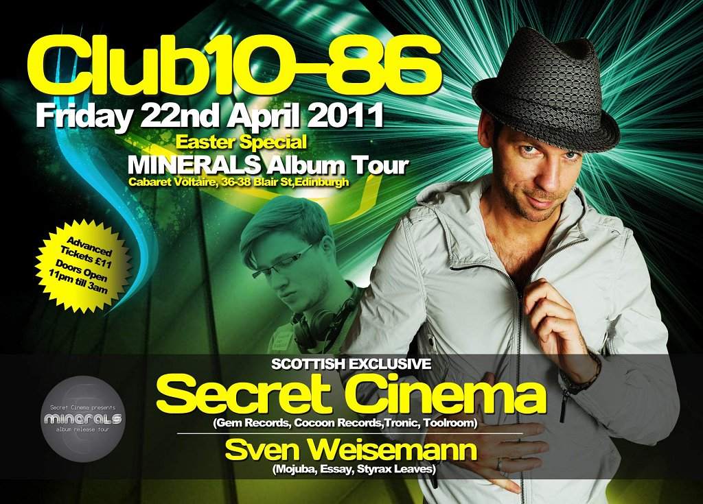Club 10-86 presents Secret Cinema, Sven Weisemann & Vakama - フライヤー表