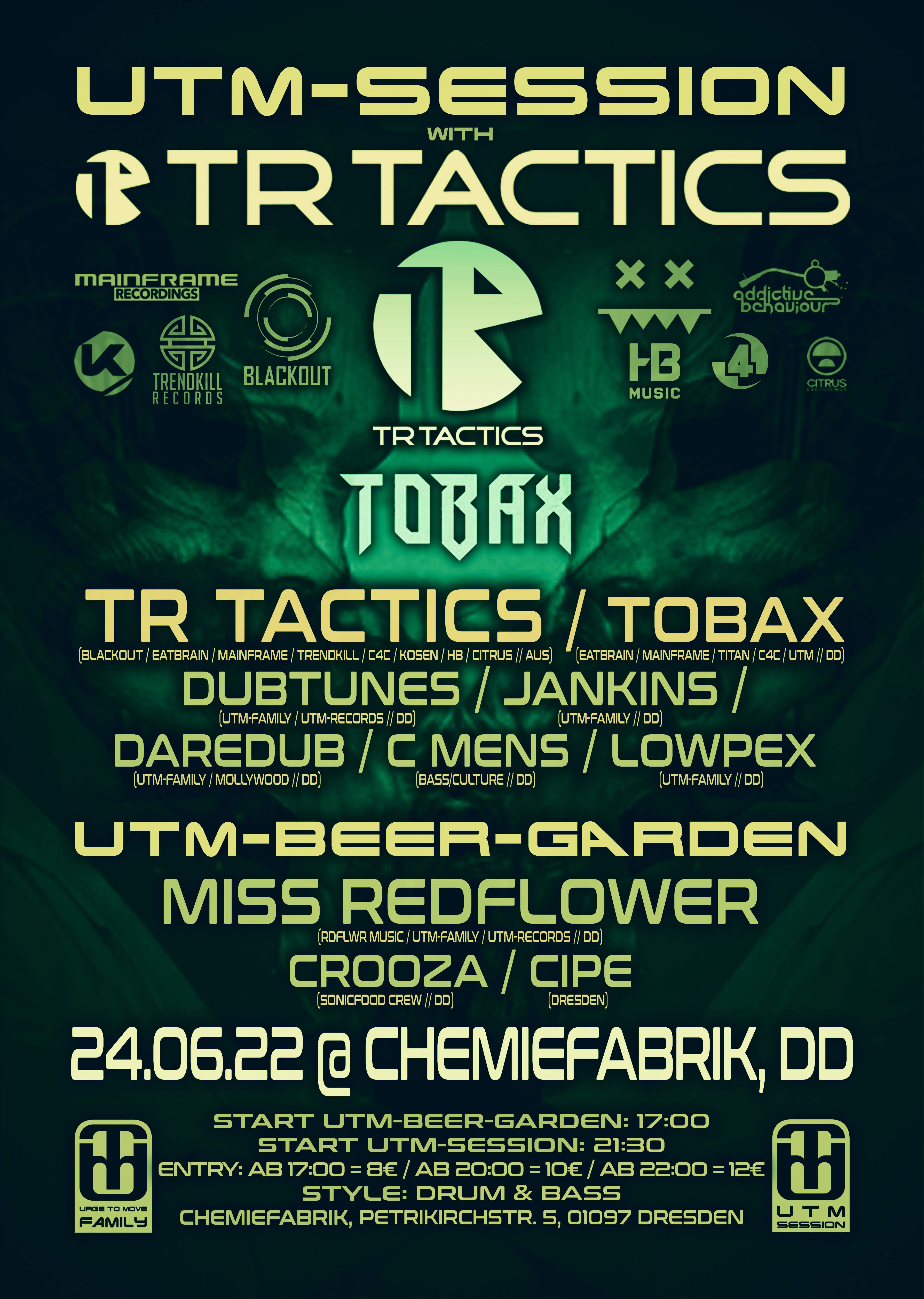 UTM-Session with TR Tactics / Tobax / etc. + UTM-Beer-Garden with Miss Redflower / etc - フライヤー裏