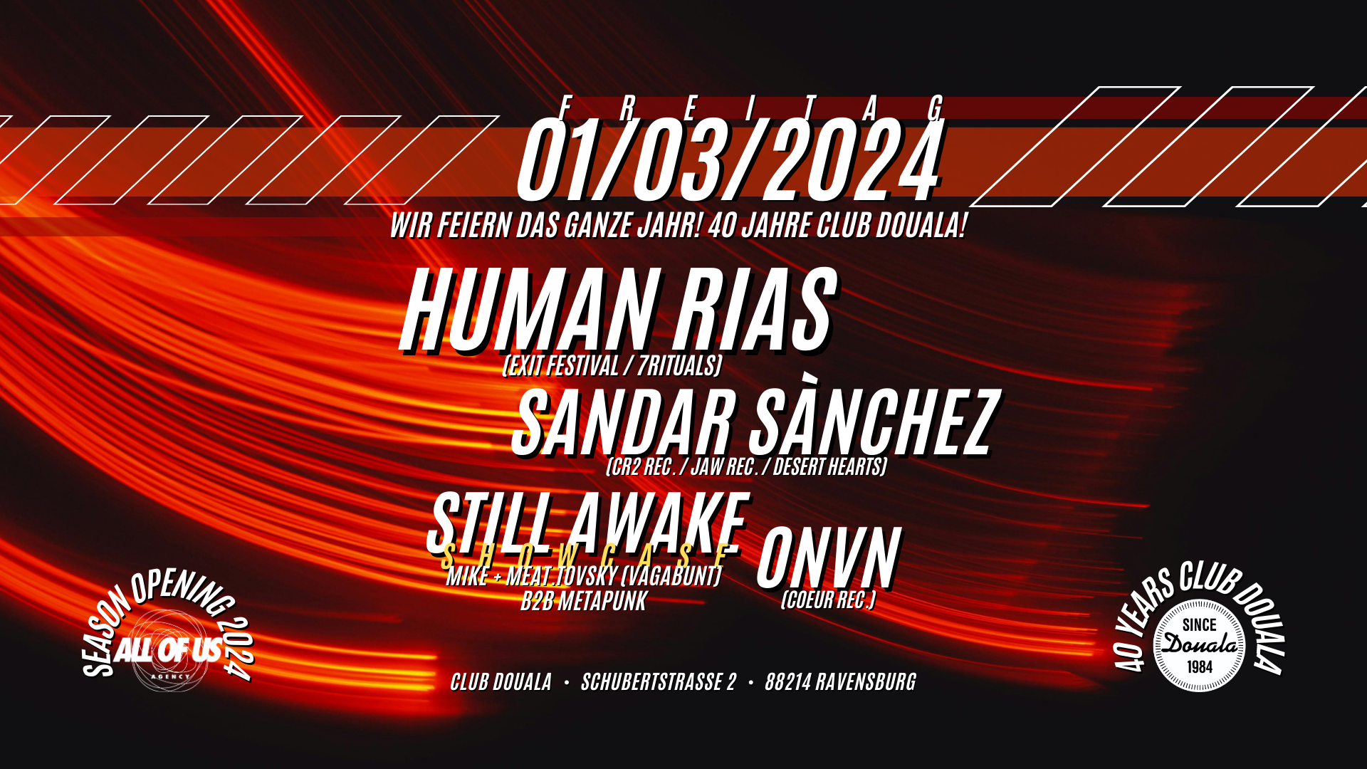 ALL OF US with Human Rias, Sandar Sánchez, STILL AWAKE SHOWCASE & ONVN AT CLUB DOUALA RAVENSBUR - フライヤー表