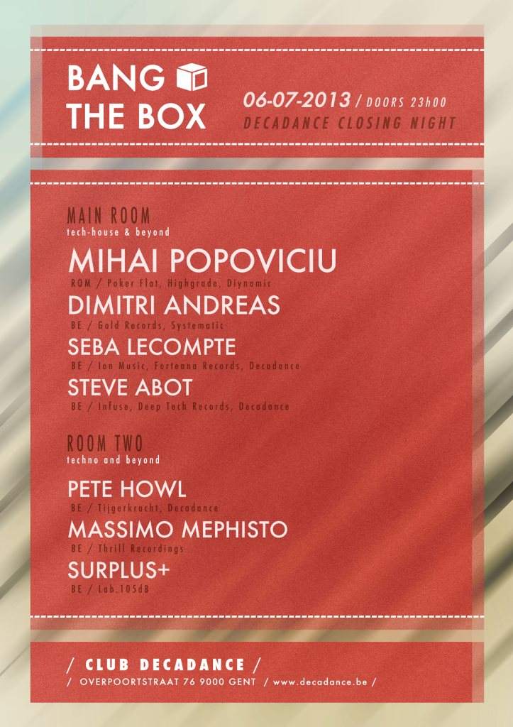 Bang The Box - Decadance Closing Night with Mihai Popoviciu - Página frontal