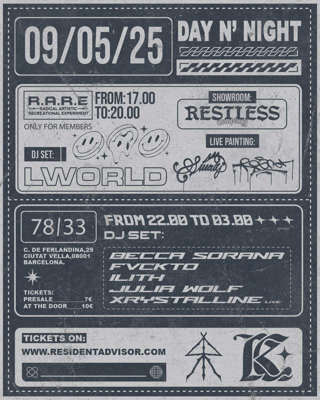 R.A.R.E X RESTLESS at 7833 Soundlab, Barcelona