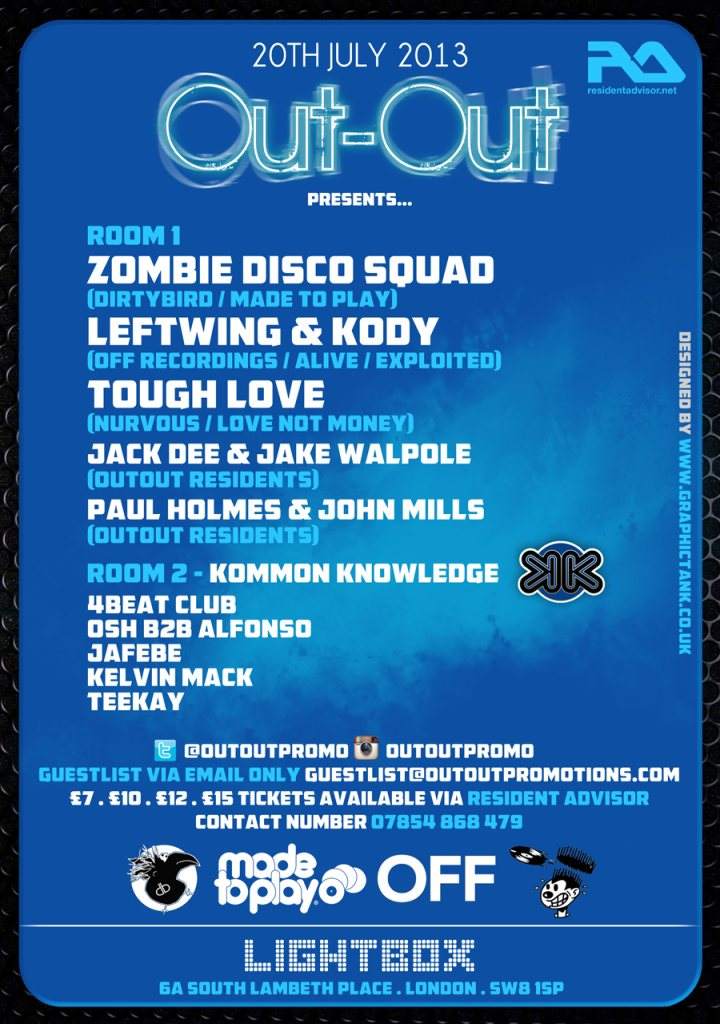 Outout presents Zombie Disco Squad, Leftwing & Kody and Tough Love - フライヤー裏