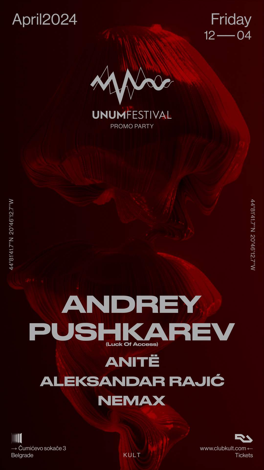 UNUM festival promo party w/ Andrey Pushkarev at KULT |12.04. - フライヤー表