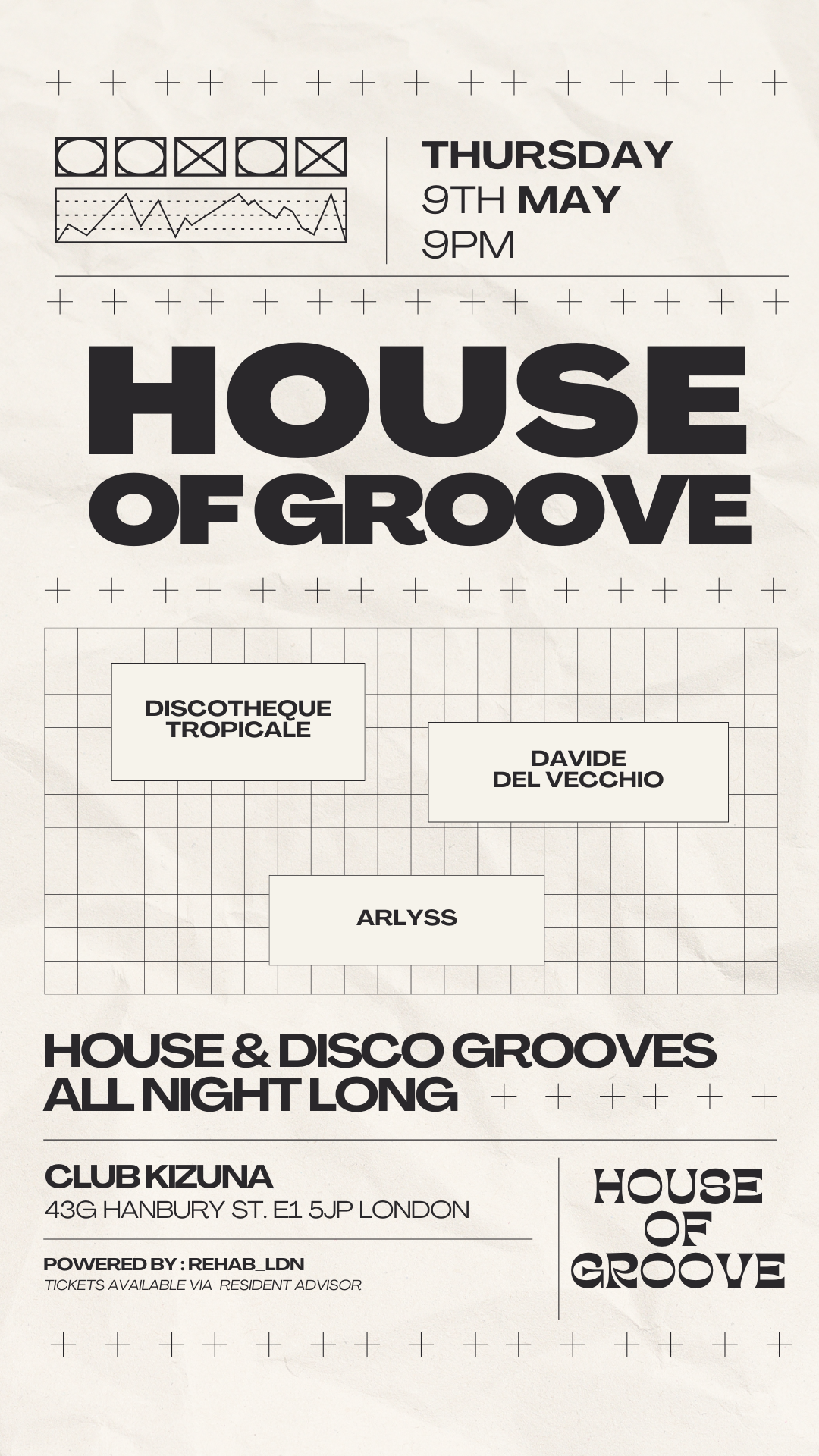 HOUSE OF GROOVE - Davide Del Vecchio invites Discotheque Tropicale - ARLYSS - フライヤー表