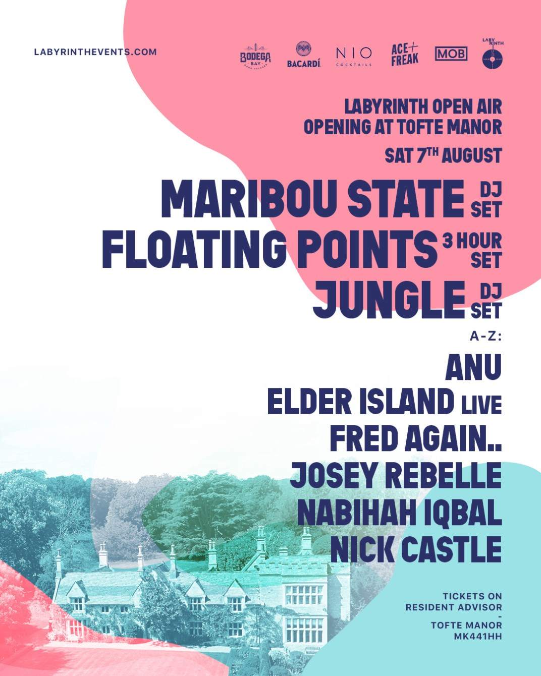 Labyrinth Open Air: Maribou State, Floating Points 3 Hour Set, Jungle & more at Tofte Manor - Página frontal
