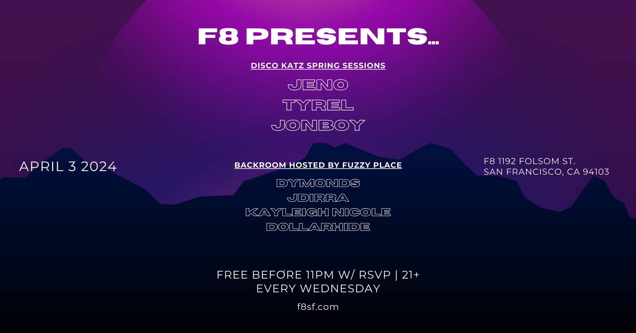 F8 Presents Disco Katz Spring Sessions feat. Jeno - フライヤー表
