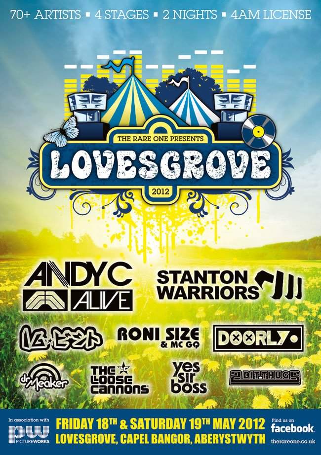 Lovesgrove 2012 feat. Andy C, Stanton Warriors, Doorly, Roni Size, 16 Bit, Dr. Meaker + more - Página frontal