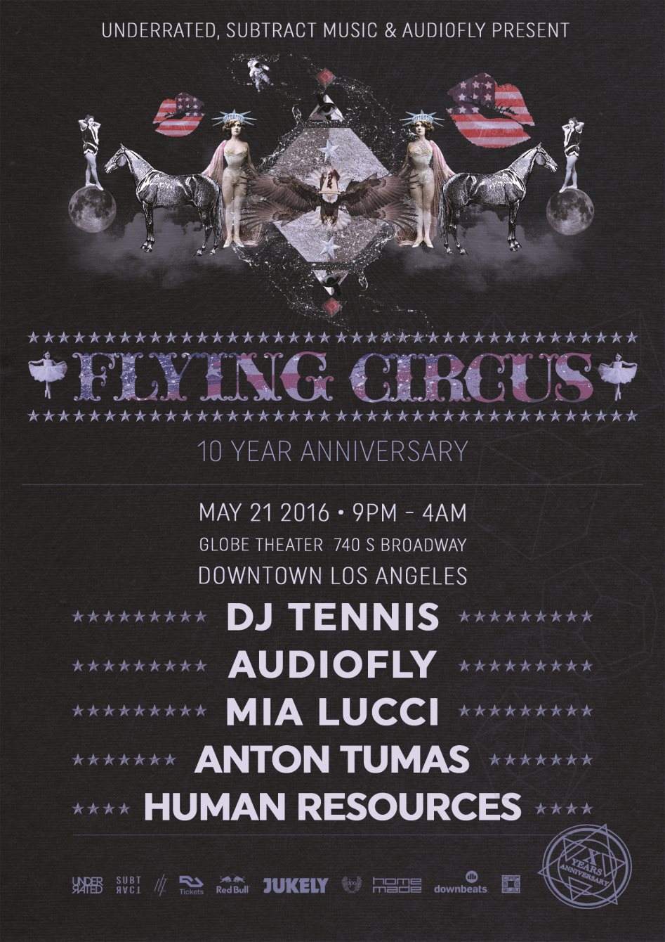 Flying Circus 10 Year: DJ Tennis, Audiofly, Mia Lucci - フライヤー表