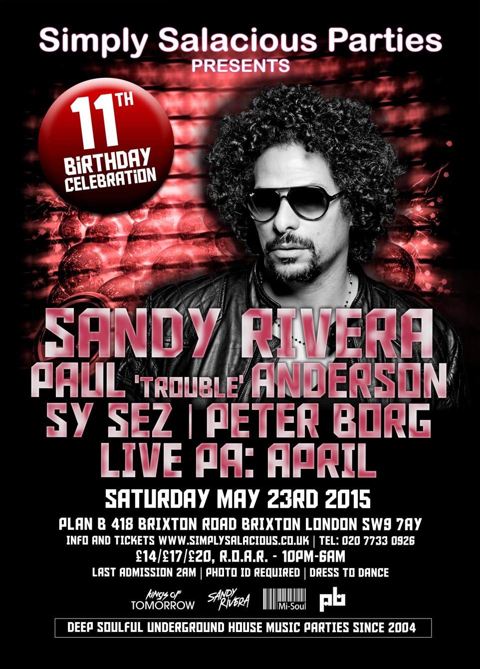 Simply Salacious Parties 11th Birthday Sandy Rivera, Paul Trouble Anderson, Live PA From April - Página frontal
