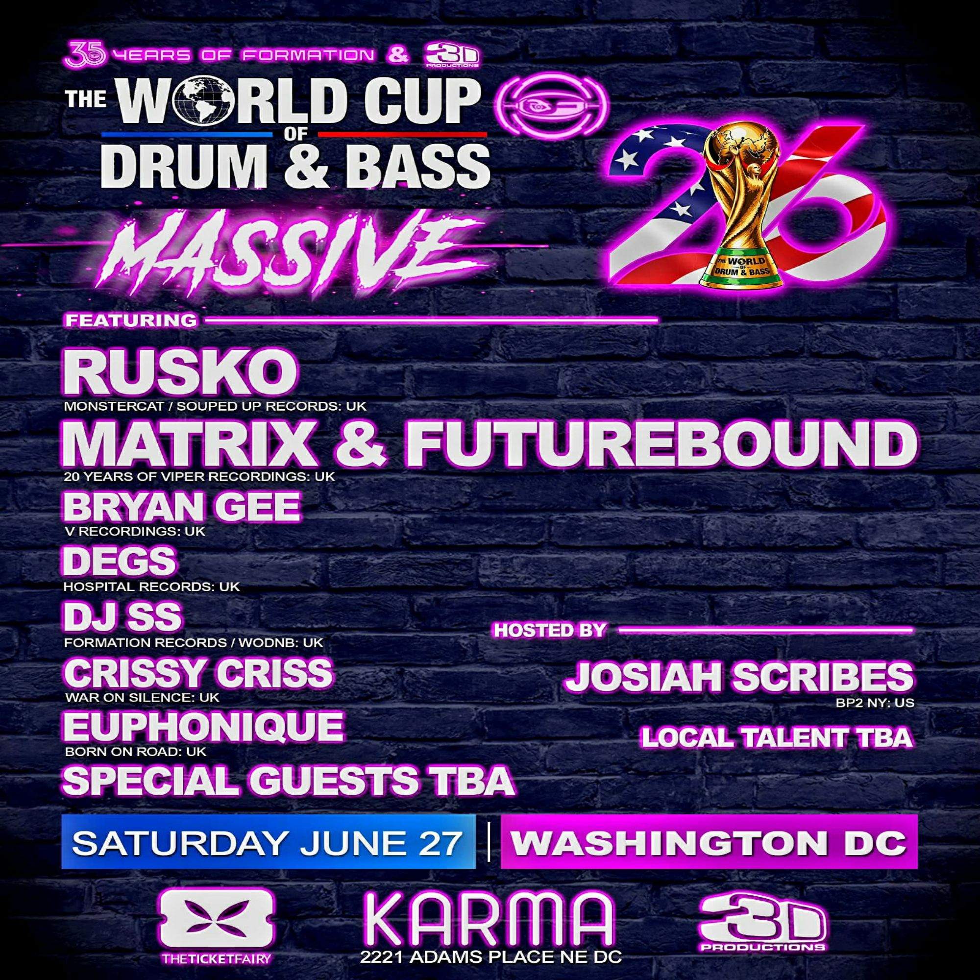 The World Cup of Drum & Bass MASSIVE at TBA - Karma DC 2221 Adams