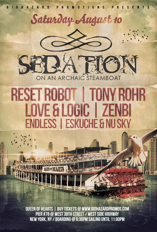 Biohazard Promos presents....Sedation on An Archaic Steamboat with Reset Robot & Tony Rohr - フライヤー表