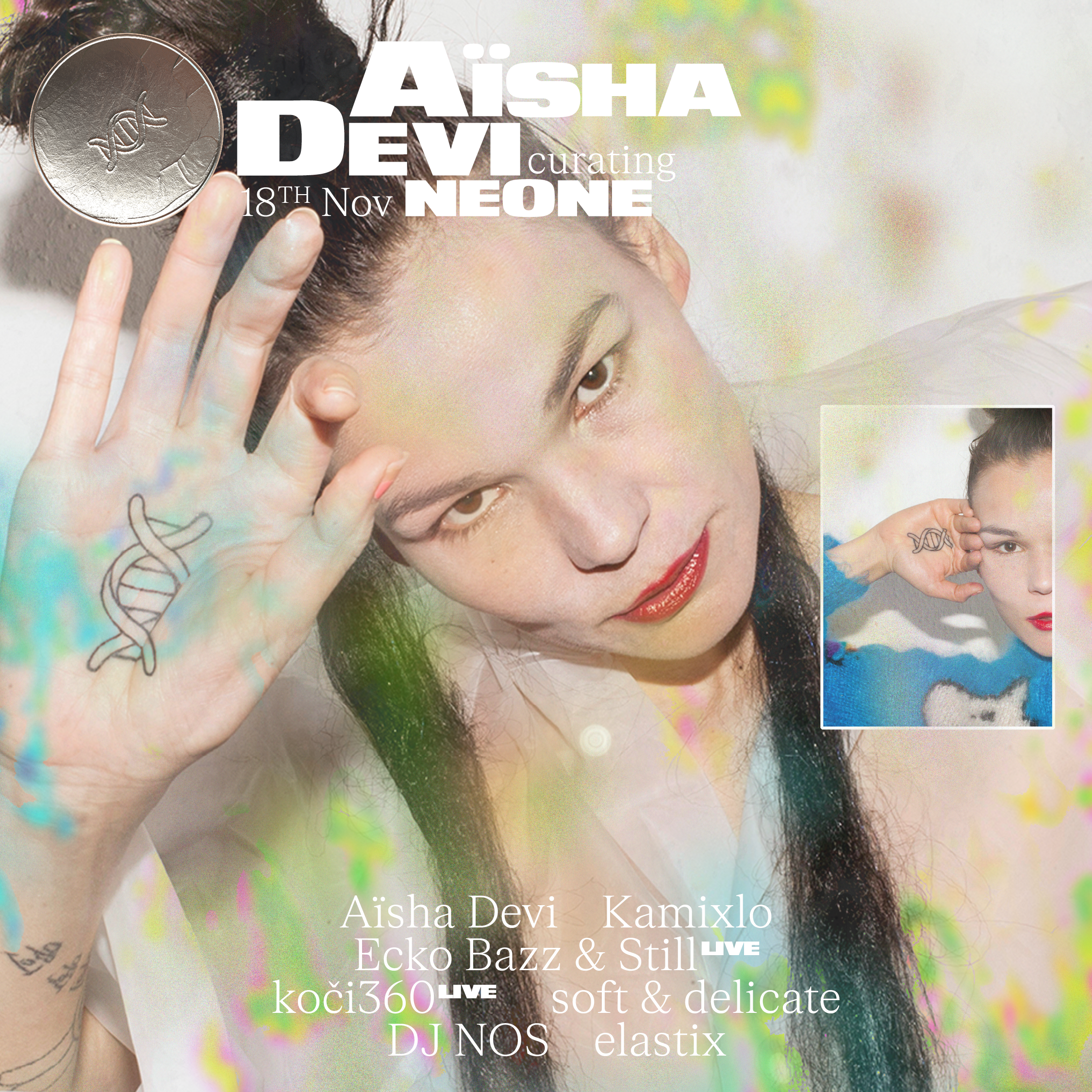 Aïsha Devi curating NEONE: Kamixlo, Ecko Bazz & Still live, Koči360 live - Página frontal