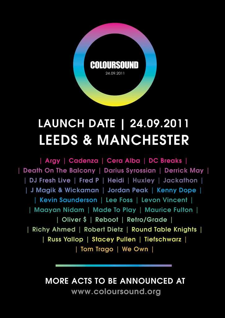 Coloursound 002 - Manchester Launch - Kenny Larkin, Kevin Saunderson, Lee Foss, Levon Vincent, Fred P & Many More - Página trasera