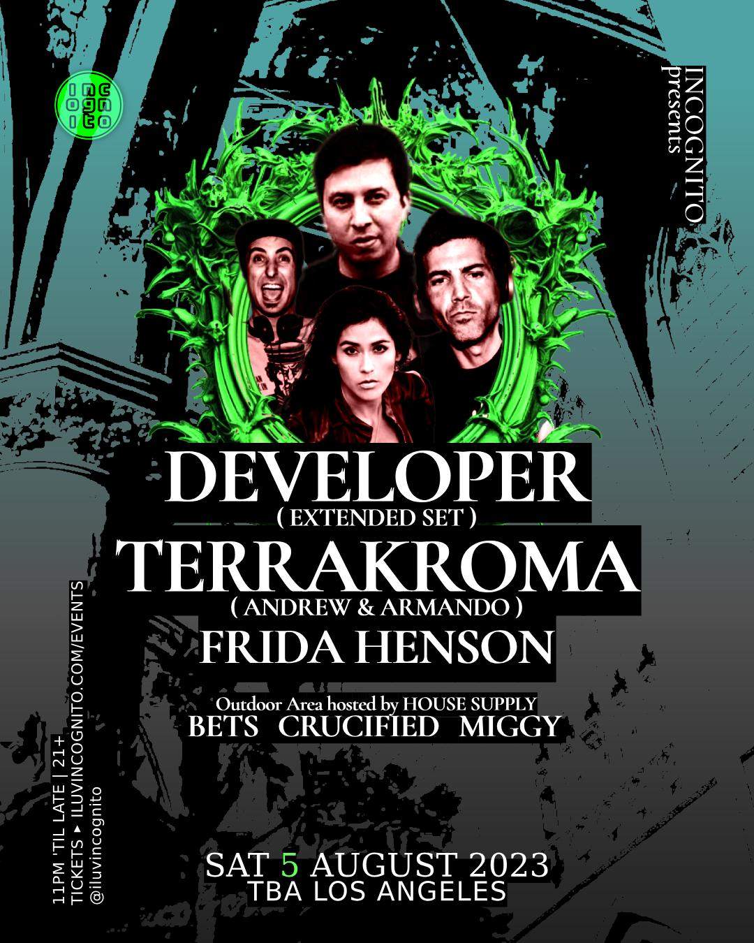 INCOGNITO presents Developer (Extended Set), Terrakroma & Frida Henson - フライヤー表