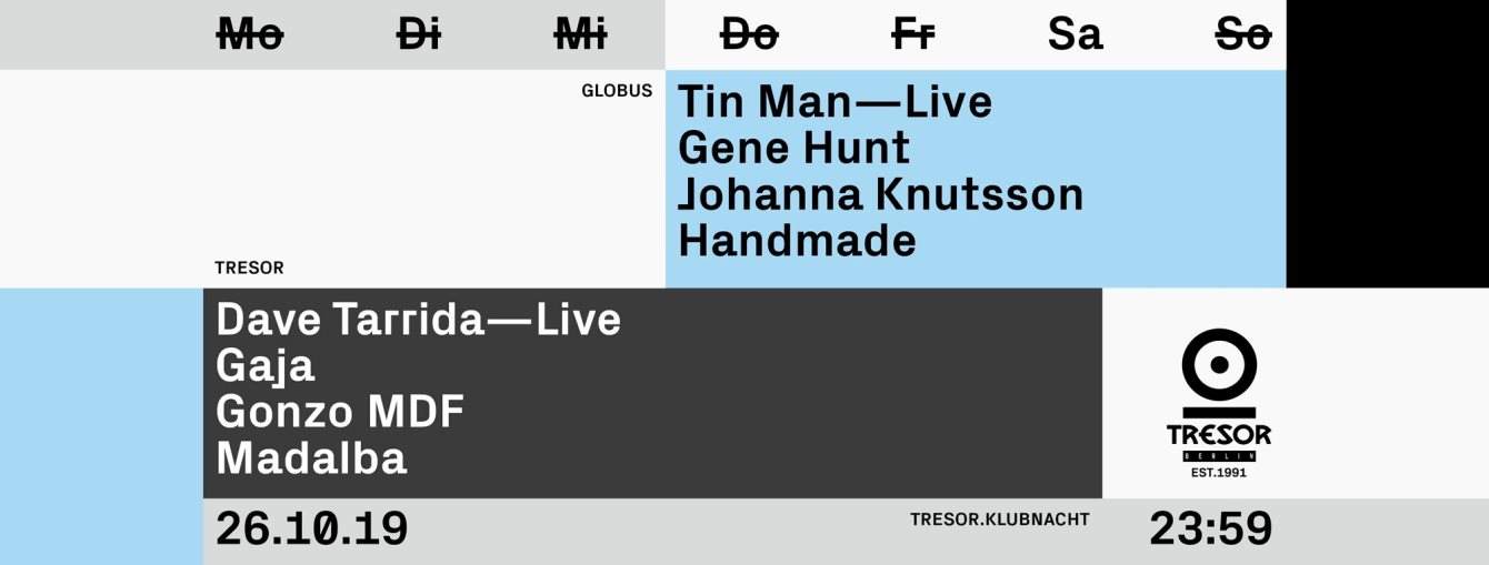 Tresor.Klubnacht with Tin Man (Live), Gene Hunt, Dave Tarrida (Live) - Página frontal