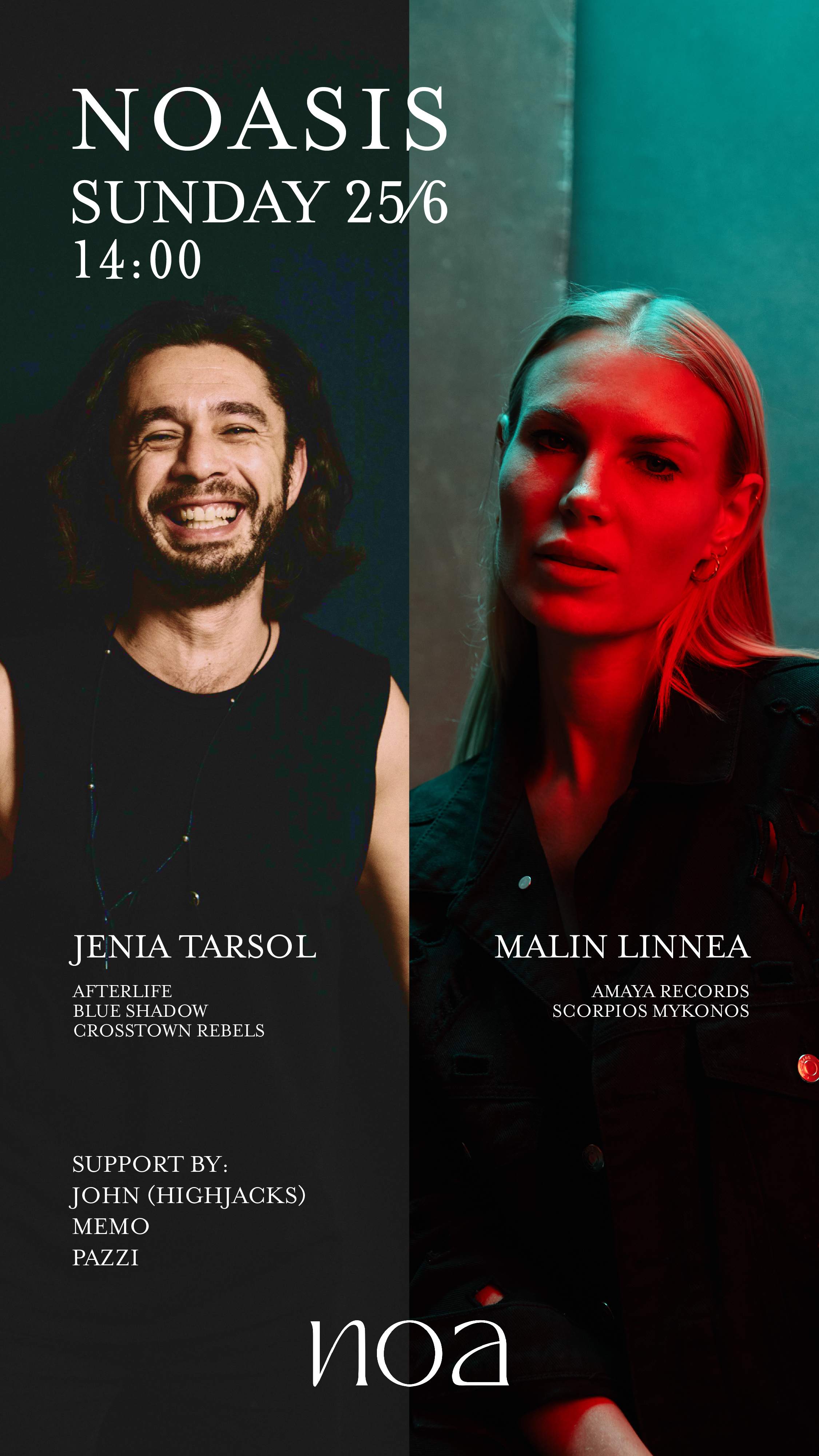 NOASIS presents Jenia Tarsol (Afterlife) & MALIN LINNEA (Amaya Records, Scorpios Mykonos) - フライヤー裏