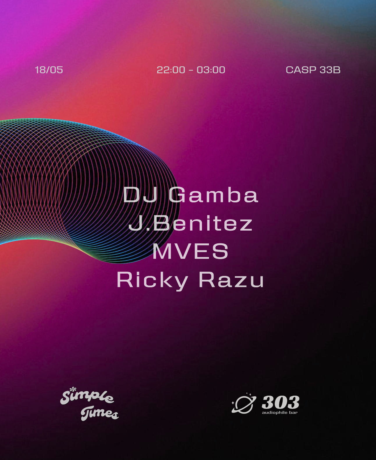 Simple Times at 303 / Ricky Razu, DJ Gamba, mves, J.Benitez - フライヤー表