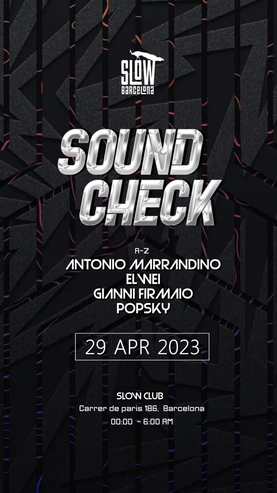 Glamour Freaks presents Soundcheck: A. Marrandino + Elwei + Gianni Firmaio + Popsky - フライヤー表