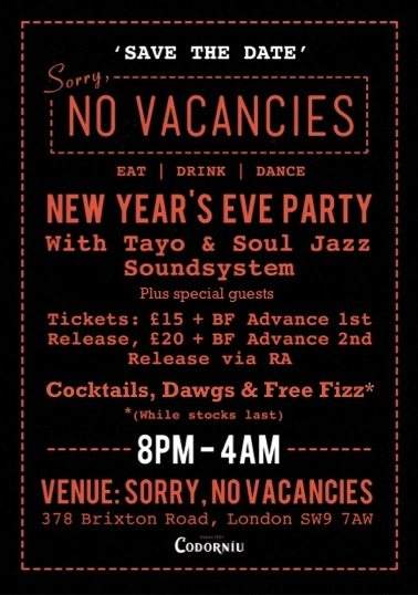 New Year's Eve with Tayo + Soul Jazz Soundsystem + Special Guests - フライヤー表