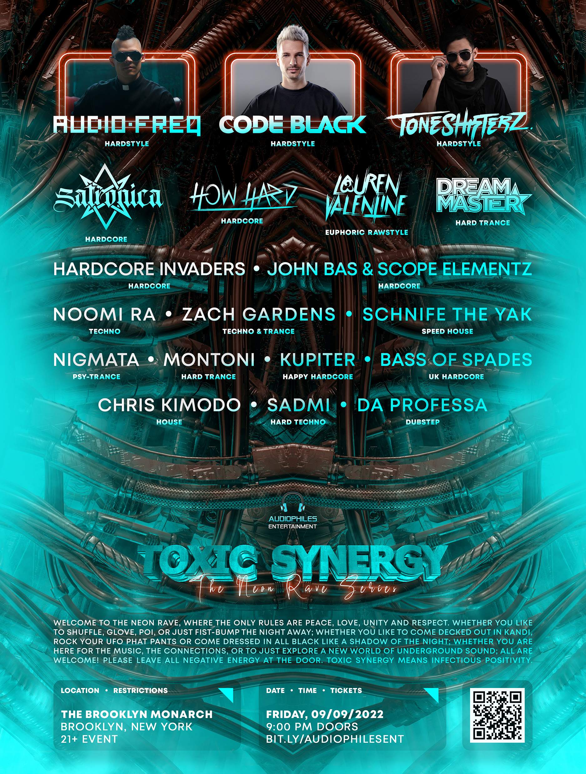 Toxic Synergy: The Neon Rave feat. Audiofreq, Code Black, Toneshifterz at  The Brooklyn Monarch, New York City